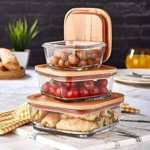 SQUARE LUNCH BOX WITH WOODEN LID (3 PIS)