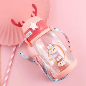 Cartoon Water Bottle with Straw