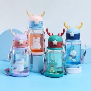 Cartoon Water Bottle with Straw