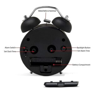 TWIN BELL ALARM CLOCK BLACK WHITE